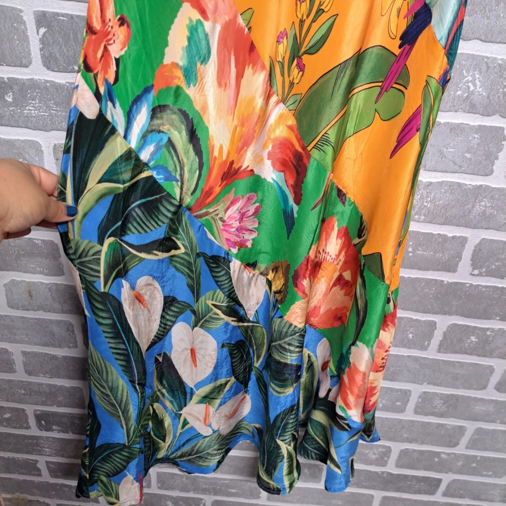 Farm Rio Ruffled Floral Print Satin Crepe De Chine Midi Dress Size Small - Picture 15 of 16